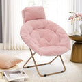 Round Comfy Saucer Chair with Headrest Large Cozy Metal Frame Cozy Lounge Lazy Chair Folding Faux Fur Saucer Chair for Adults Foldable Papasan Moon Chair
