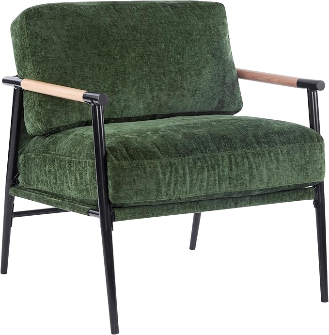 27.56 Modern Accent Chair with Plush Cushions Minimalist Metal e and Wooden Armrest Design Perfect for Cozy Living Room Bedroom or Office Seating