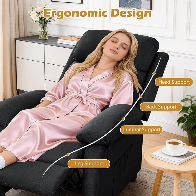 Recliner Chair Living Room Chairs for Adults Padded Deep Seat Reading Chair with Side Pockets Small Recliners for Small Spaces Lounge Chair for Living Room Bedroom and RV (Linen)