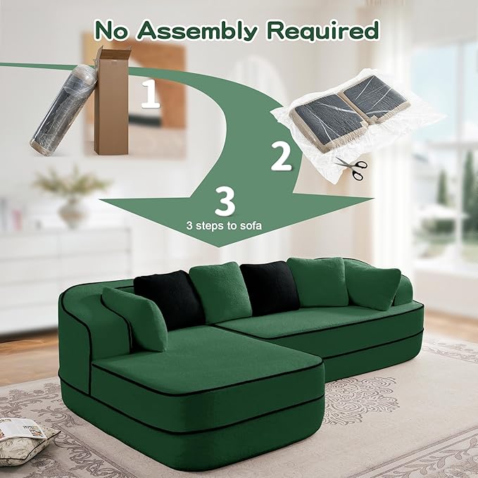 KEIKI 2Seat Modular Boneless Sectional Velvet Sofa Couch with Chaise for Garden Home Bedroom Studio Style Conscious Nature Lovers Luxurious Elegant Sophisticated Refined Quality Design Green