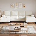 Bezseller 107.3 Sectional Couches for Living Room U Shaped Modular Sofa Couch with Cushion &amp Chenille Fabric 4-Seat Comfy Furniture Sets with Double Chaise for Apartment Reception Room Beige