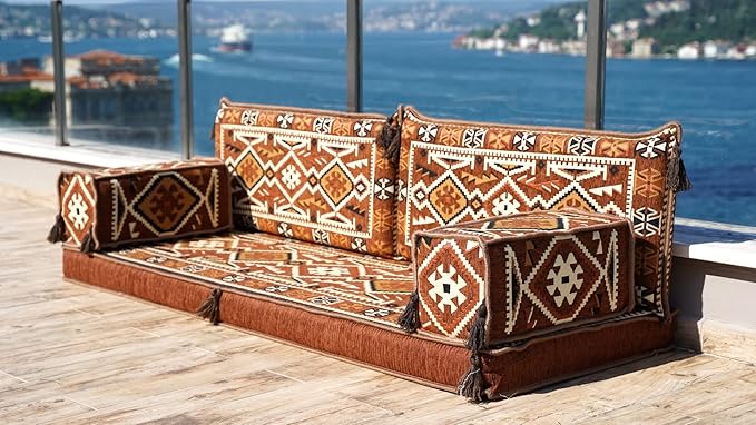 Loveseat Floor Cushions Custom Floor Sofas Arabic Majlis Reading Nook Single Sofa Turkish Sofa Sectional Sofa Entryway Sofa (Brown)
