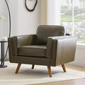Kingfun Modern Accent Chair Living Room Chairs Faux Leather Reading Armchair Mid Century with Dual-Layer Armrests Solid Wood Frame Easy Assembly for Small Spaces Olive Green
