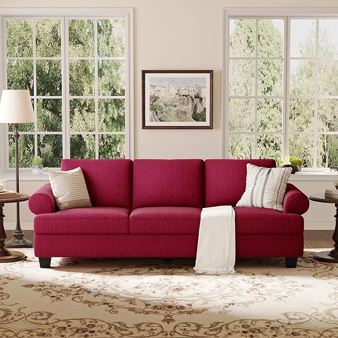 91 Inch Lawson Sofa with Extra Deep Seats Oversize Mid-Century 3-Seat Sofa Couch for Living Room Apartment Lounge Red
