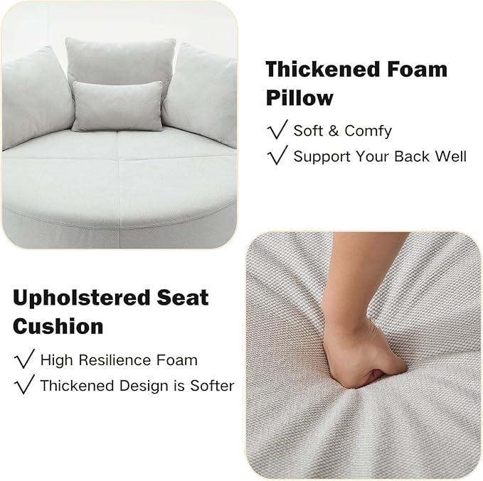 Anwick 52'' Oversized Round Swivel Chair360° Swivel Chair with Adjustable Phone Holder and 4 Pillows Upholstered Couples Chair with Rotating Pulley for Living Room Bedroom Lounge Hotel (Gray)