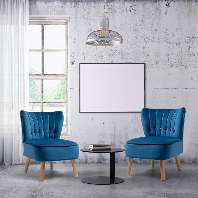 S AFSTAR Armless Accent Chair Wingback Velvet Sofa Chair with Solid Rubber Wood Legs &amp Thick Padded Seat Upholstered Leisure Club Chair for Living Room Guest Room Coffee Shop (2 Blue)