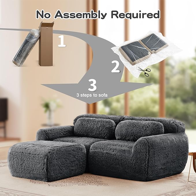 Boneless Couch Sectional Couches for Living Room 80.4'' L Shaped Modular Sectional Sofa with Ottoman Comfy Plush Cloud Boneless Loveseat Deep Seat Modular Couch for Small Spaces Dark Grey