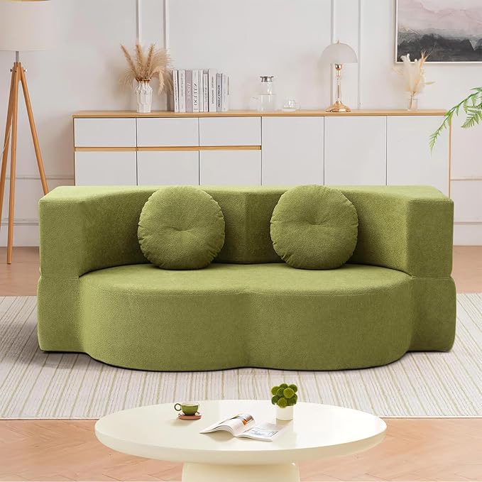 Convertible Folding Sofa Bed 75.5 Boneless Cloud Couch Loveseat Floor &amp Futon Lounge Sleeper Couches Lychee Velvet for Living Room Office Small Spaces No Assembly Required Green