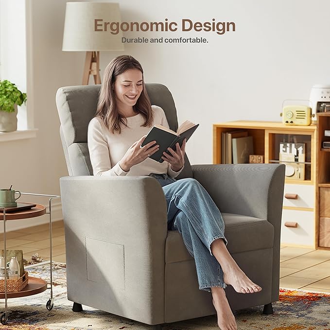 Claiks Power Recliner Chair for Adults Adjustable Reclining Chair Comfortable Recliner Couch with Side Pockets&ampWire Remote Control for Living Room Home Theater Bedroom Linen Fabric Light Gr