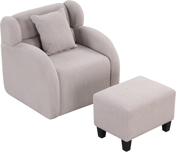 Generic Swivel Accent Chair with Ottoman Short Plush Particle Velvet Armchair360 Degree Swivel Barrel Chair with Footstool for Living Room Hotel Bedroom Office LoungeGrey