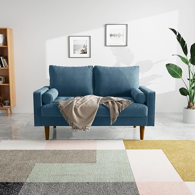 SILKIR Velvet Loveseat Sofa Love Seats Furniture for Small Spaces Mid-Century Modern Loveseats for Living Room Love Seat Couch 58 Inches Prussian Blue