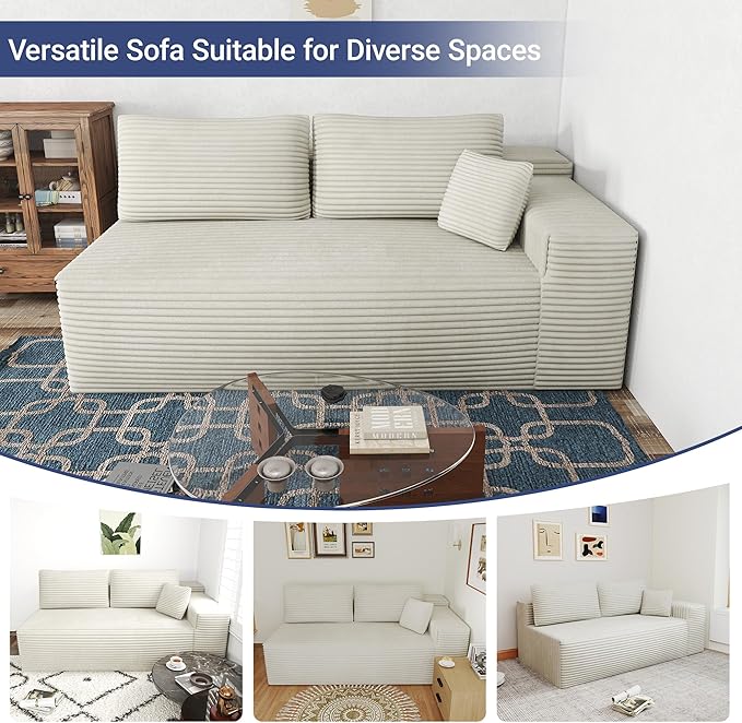68 2 Seater Cloud Loveseat Sofa Plush Corduroy Fabric Modern Modular Couch Deep Seat Sleeper Couch Reading Chairs for Living RoomBedroom Movie RoomNo Assembly Required Left Facing Beige