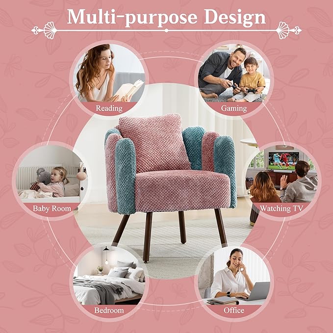 Accent Chair for Bedroom Shell Shaped Corduroy Vanity Chair with Pillow Living Room Decorative Armchair with Removable Petal Backrest Small Single Reading Sofa for Makeup Nail Office