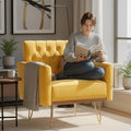 KEIKI Small Velvet Accent Chair 31 Inch Modern Tufted Upholstered Armchair with Metal Leg Comfortable Single Sofa Side Reading Chairs Comfy Arm Chair for Bedroom Living Room Easy Assembly Yellow