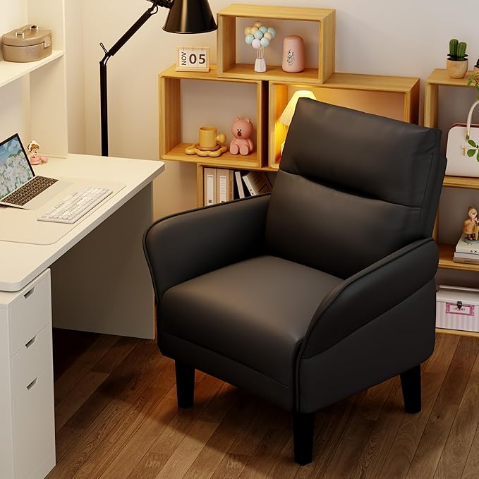 HAOBO Home Modern Black Accent Chair Upholstered PU Leahter Armchair for Bedroom Living Room Chairs Office Chair