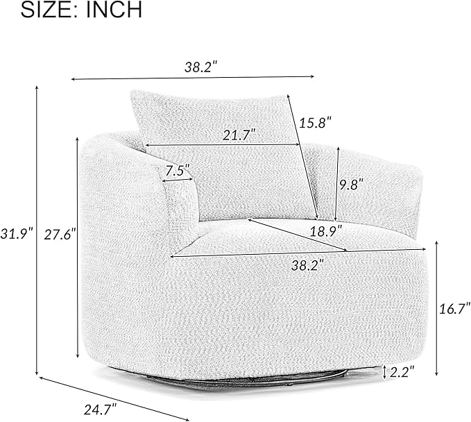 360° Swivel Chair 38.2 Accent Chair Sofa Boucle Fabric Upholstered Swivel Barrel Sofa Chair with a Throw Pillow for Living Room Bedroom Office Hotel (Dark Brown-4.29)