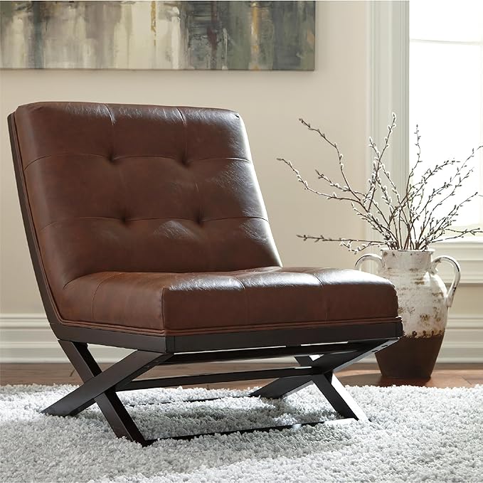 Signature Design by Ashley Sidewinder Mid-Century Modern Faux Leather Accent Chair Brown