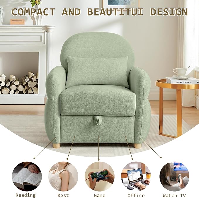 33.5 Accent Chair with Seat Storage Modern Reading Chair Accent Chairs for Living Room Armchair BedroomApartment (Light Green 33.5)