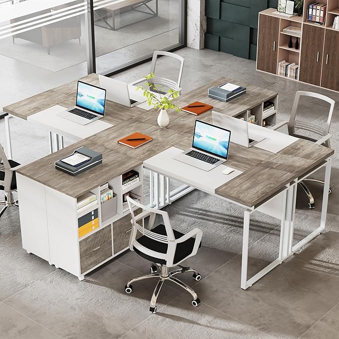 Tribesigns L-Shaped Executive Desk with Reversible File Cabinet 63 Office Desk with Storage Drawers L-Shaped Computer Desk with Drawer Cabinet for Hanging Letter Size FilesGray &amp White