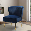 Tina's Home Velvet Armless Accent Chair Upholstered Modern Small Side Chair with Golden Legs Comfy Cute Wingback Slipper Chair for Living Room Study Beauty Room Thickly Padded(Navy)