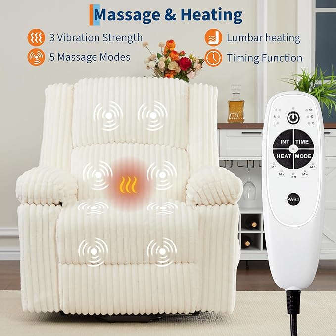 GarveeHome Power Lift Recliner Chair - Heat and Massage Electric Lift Plush Recliner with Soft Padded Seat Back Support &amp Armrests Designed for the Elderly and People with Mobility impaired