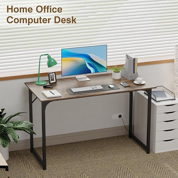 FDW 47 inches Computer Desk/Home Office Desk/Writing Study Table/Modern Simple Style PC Desk with Metal FrameBrown