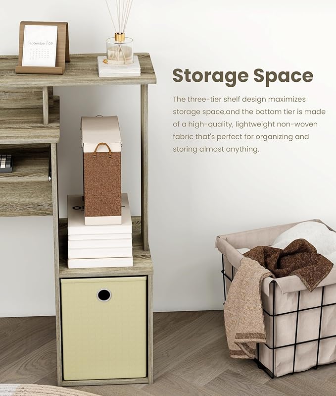 Small Computer Desk with Drawer Writing Desk with Storage Shelves for Home Office Bedroom Oak/Ivory