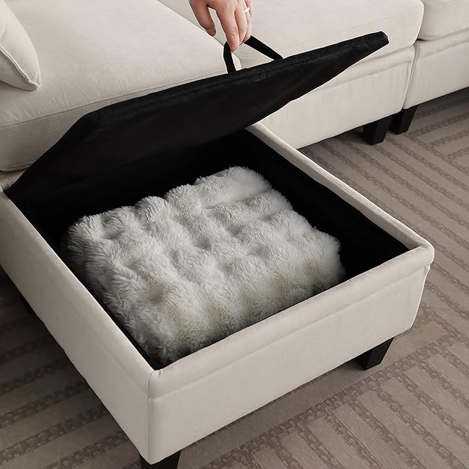 Sectional Sofa for Living Room L Shaped Chenille Fabric Couch with Storage Chaise Solid Eucalyptus Wood Frame Comfortable Cushions Modern Sectional Couch