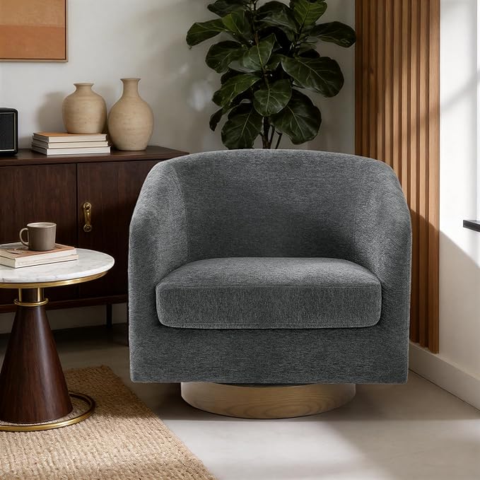 Swivel Barrel Chairs Set of 2 31 W Modern Round Swivel Accent Chair for Living Room 360° Rotation Upholstered Chenille Fabric Armchair Club Chair for Bedroom Reading Room Office (Gray)