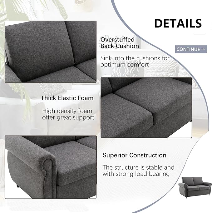 Pull Out Sofa Bed with Twin Size Memory Mattress 57.9 Linen Loveseat Sofa Sleeper Bed 2-in-1 Sleeper Sofa Bed Convertible Sleeper Sofa for Living Room Small Spaces (Gray 072)