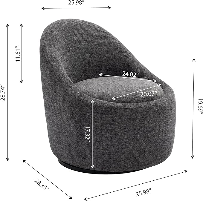 COLAMY Chenille Fabric 360 Swivel Accent Chair Set of 1 Dark Gray