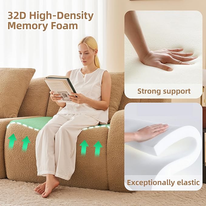 82.7 Inches Sectional Boneless Cloud Couch Super Soft Comfortable Curved Armrest Deep Seat Sofa with Pillow and Ottoman Sectional Small Couches for Small Spaces No Assembly Required