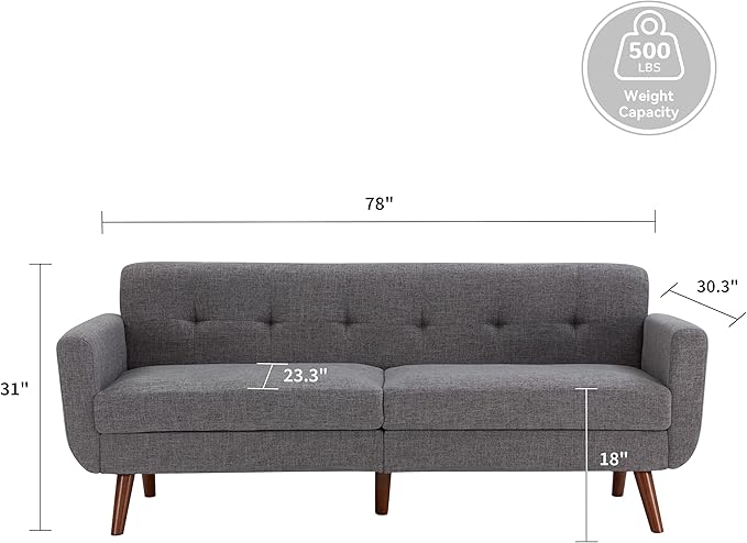 Kingfun Loveseat and Sofa Sets Mid Century Modern Linen Love Seat Couches for Living Room Button Tufted Upholstered Furniture Easy to Install Small Couch for Bedroom Office Apartment Grey
