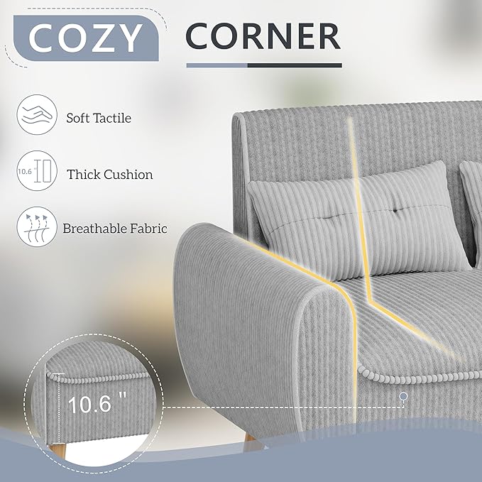 Shintenchi Small Modern Loveseat Couch Sofa Mid Century Fabric Upholstered 2-Seat Sofa Couch Love Seats Furniture for Small SpaceLiving RoomStudioApartment with 2 PillowsLight Grey