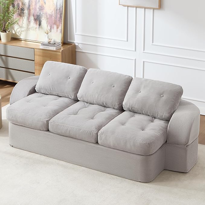 Convertible Sofa Bed3-Seater Boneless Couches for Living Room 2 in 1 Folding CouchFold Out Floor Couch with PillowsCloud Floor LoveseatFloor Futon Sleeper for Living Room Bedroom LoungeLightGray
