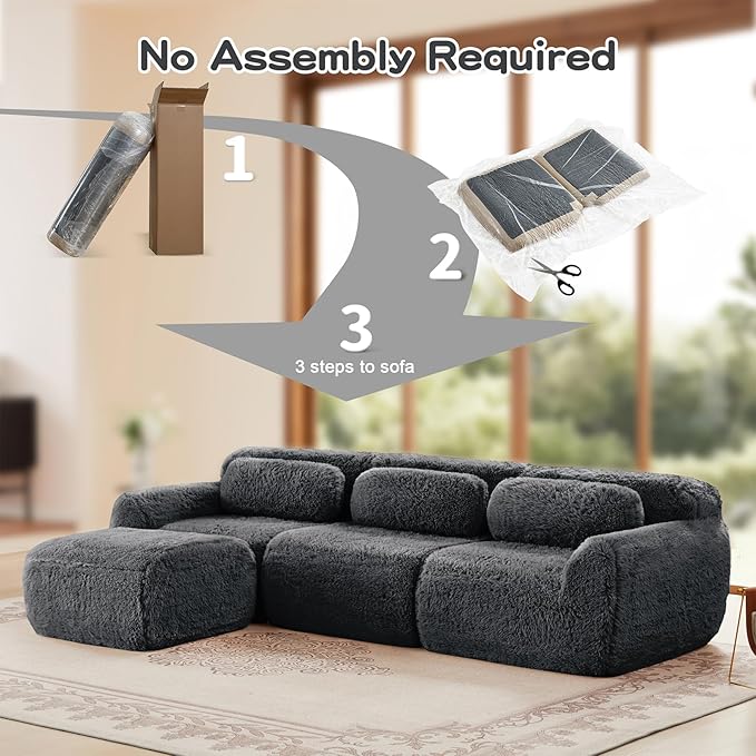 149 Sectional Couches for Living Room Comfy Boneless Couch 4 Seater Cloud Sofa Compressed Couch with Deep Seat Modern Modular Sectional Plush Floor Sofa No Assembly (Grey)