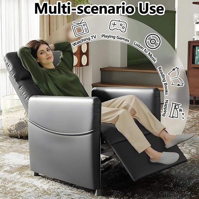 Black Power Recliner Chairs for Adults Lash Chair &amp Lay Flat Recliner for Small Spaces Living Room Bedroom Offices Theater Adjustable Footrest &amp Backrest/Side Pockets/USB (Black)