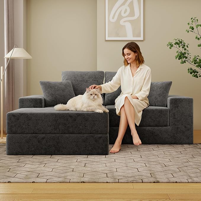 Cloud Modular Sectional Sofa Comfy Boneless Couch for Living Room Modern L-Shaped Couch with Reversible Chaise Customizable Sleeper Sofa with Non Slip No Assembly &amp Deep Seat Dark Grey