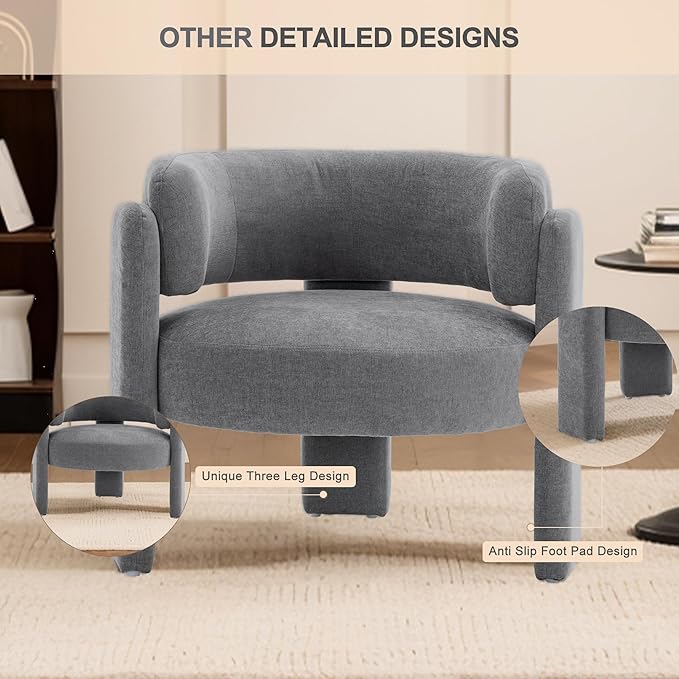 Modern Accent Barrel ChairMid Century Single Armchair with Curved Backrest Upholstered Side Reading Chair with 3 Legs Comfy Sherpa Chair for Bedroom and Living Room (Gray Set of 1)