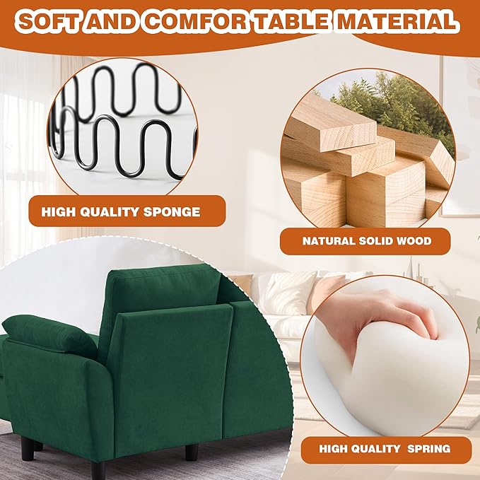 3 Pieces Sectional Sofa Set 79 Modern L Shaped Couch &amp 57 Loveseat &amp 35 Accent Chair Linen Upholstered Sofa Set with Movable Ottoman Couches for Living Room Apartment Green