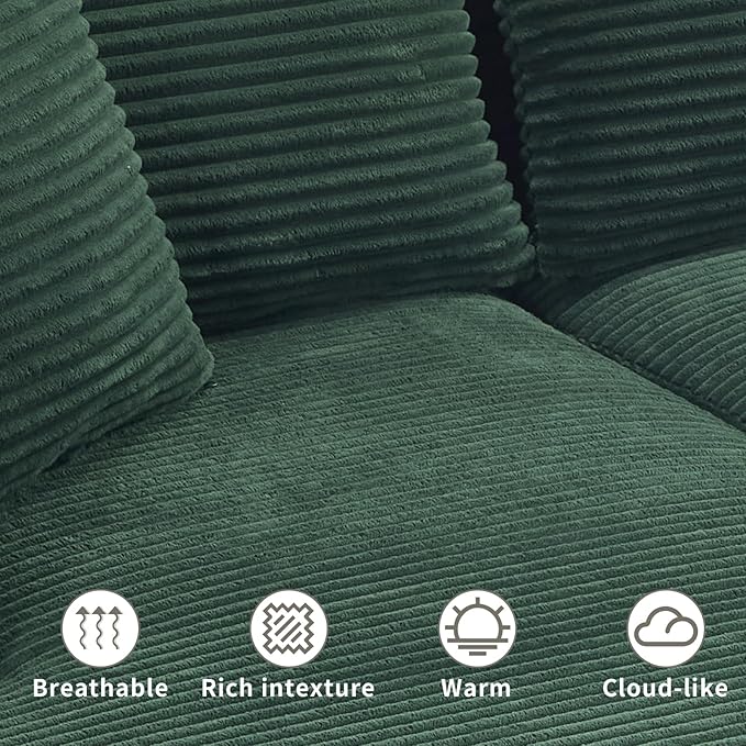 PELUMY 108.7 L-Shaped Cloud Couch with Memory Foam Corduroy Modular Sectional Sofa with Oversized Chaise No Assembly Required Sleeper Sofa for Living Room Apartment (Green Left-Facing)