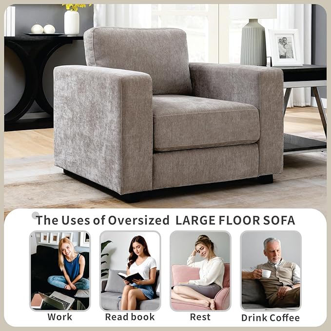 39 Oversized Accent Chair Chenille Fabric Upholstered Armchair Comfy with 350lb Weight Capacity &amp 7-inch Thick Seat – The Perfect Reading Chair for Living Room Bedroom Office (Brown)