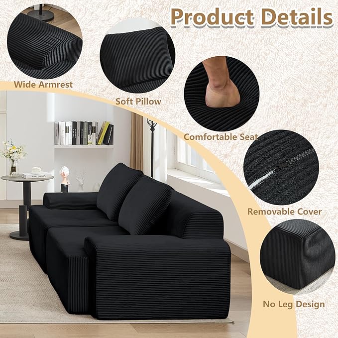 KIGOTY Modular Sectional Sofa Set 5 Pcs Comfy Cloud Sectional Couch with Deep Seat Modern Boneless Couch for Living Room No Assembly RequiredBlack