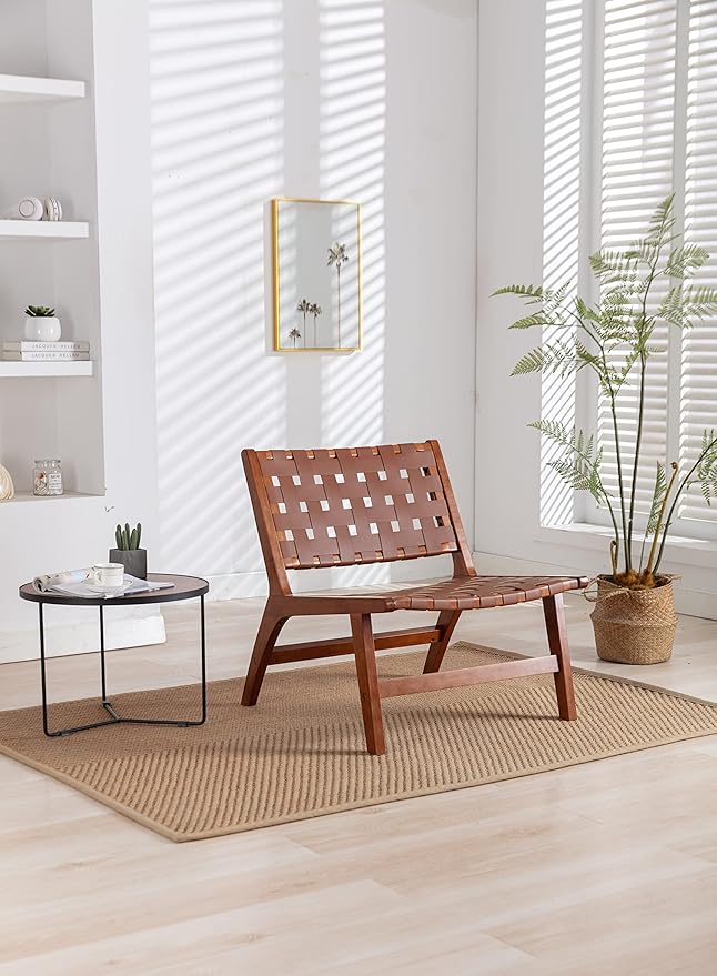 Solid Wood Frame Chair with White Faux Wool. Modern Accent Chair Lounge Chair for Living Room