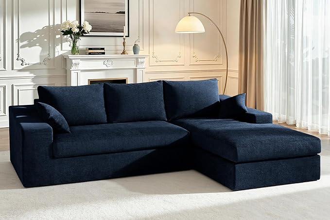 HABUTWAY 101'' Modular Sectional Sofa Cloud Sectional Couches for Living Room Comfy Boneless Couch with Deep Seat Modern L-Shape Sofa with Chaise No Assembly Required (Blue Right Facing Chaise)
