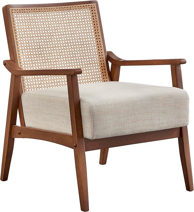 Hadwin Cane Back Accent Chair Solid Wood Frame Walnut