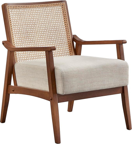 Hadwin Cane Back Accent Chair Solid Wood Frame Walnut