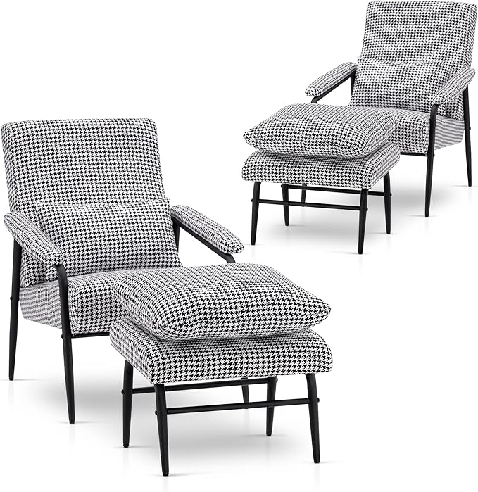 MCombo Modern Accent Chair with Ottoman Soft Fabric Club Armchair Upholstered Leisure Chair for Small Space Living Room &amp Bedroom 4123 (2)