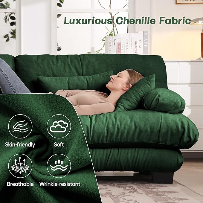 94.4'' Loveseat Sectional Couch Sofa Memory Foam Chenille Cloud Sofa with Pillow Deep Seat Sectional Couch for Small Spaces Studio Apartment Game Room Small Living Room