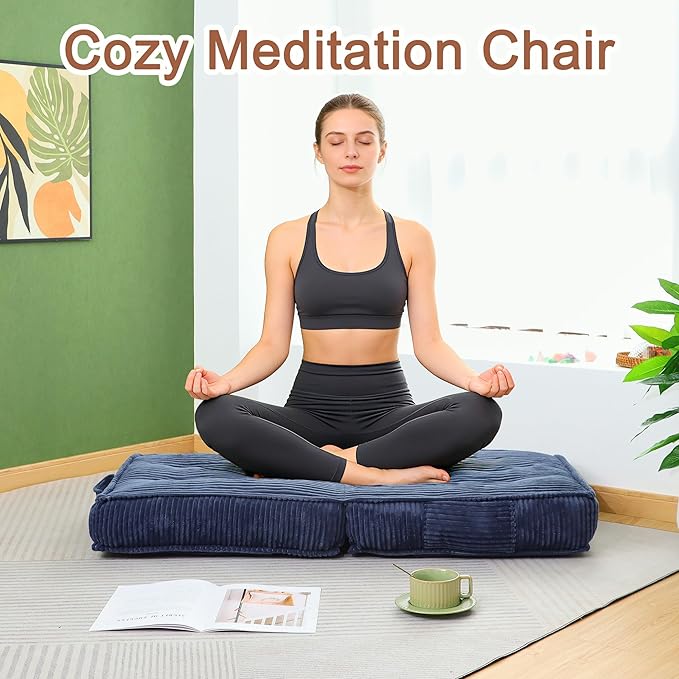 Adjustable Floor Chair with Back Support 6-Position Folding Meditation Chair Floor Sofa Chairs for Adults Comfy Accent Chairs for Reading Gaming Living Room Bedroom Navy Blue